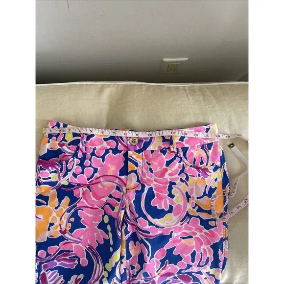 Lilly Pulitzer Women’s Size 4 Coral Reef Print Pants Blue Pink  Callahan Chino - Picture 4 of 6